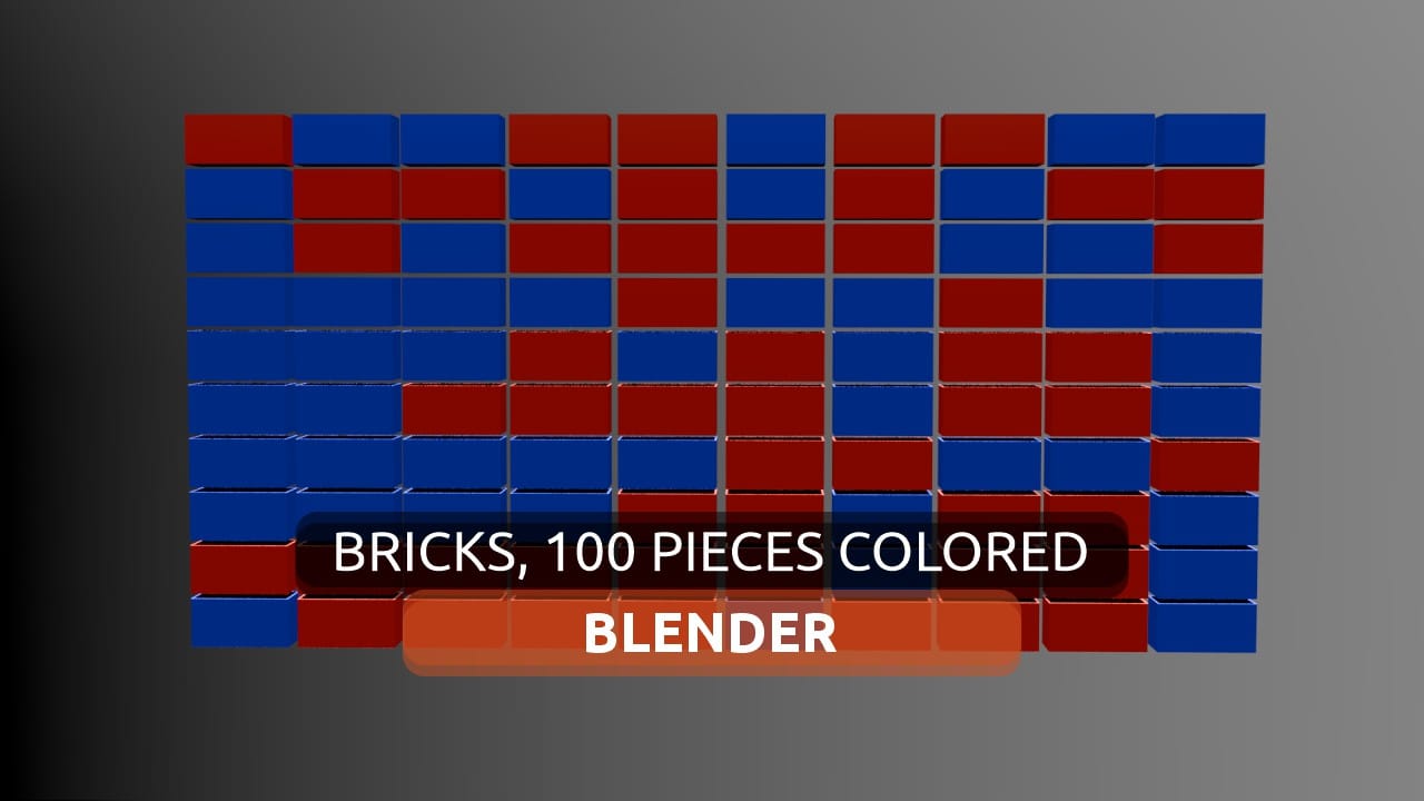 Bricks from 100 pieces colored with red and blue - Blender